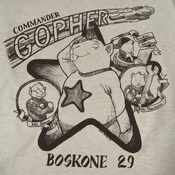 Vintage Boskone 29 90s Beige T-Shirt Rare Sci-Fi Convention Commander Gopher - Picture 1 of 9